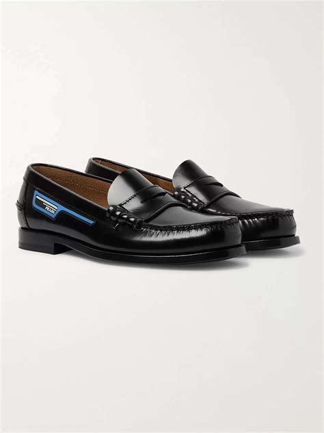 prada spazzolato rois leather penny loafers|Prada Spazzolato Leather Logo Penny Loafers .